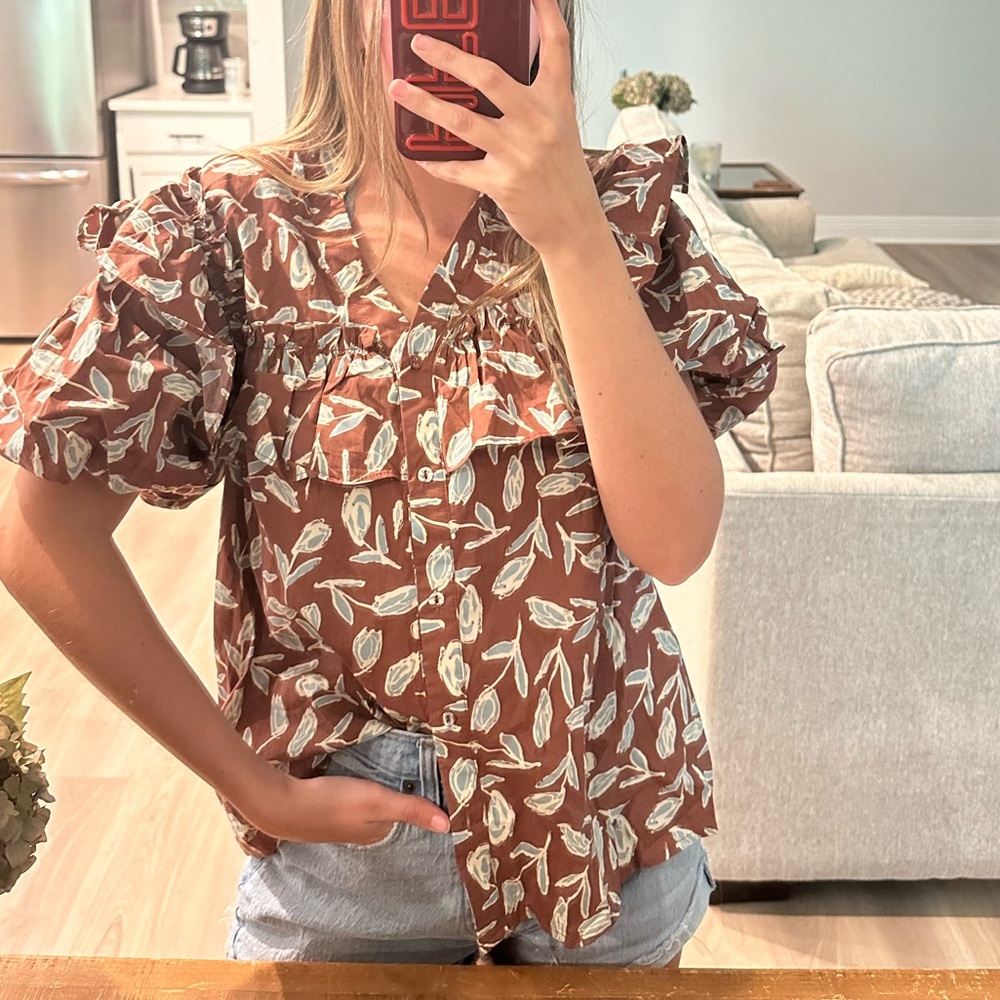 Ruffle Button Down Blouse - image 3